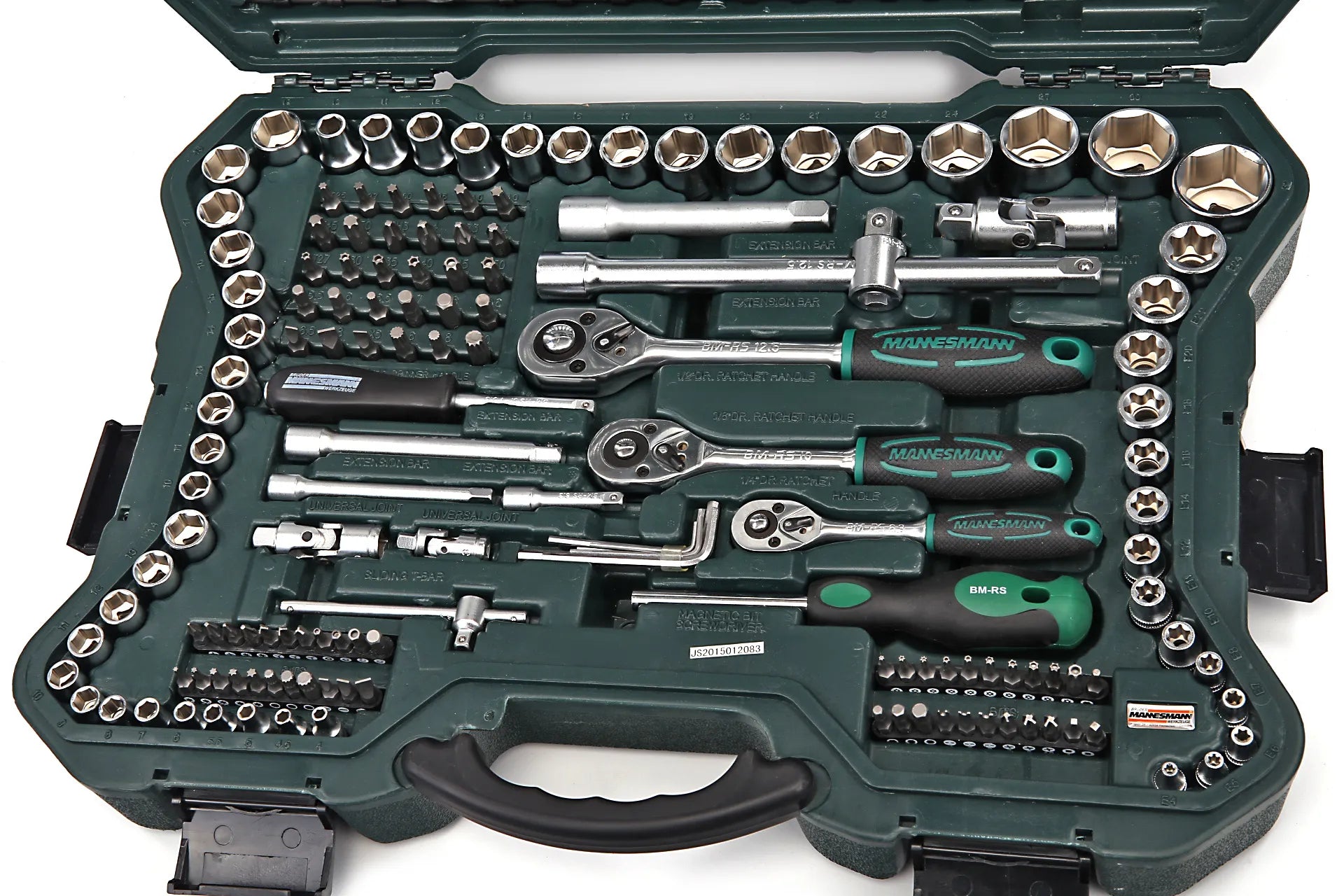 Coffret de Douilles Mannesmann 215 Pièces – Cliquets 1/4", 3/8", 1/2" – Acier Chrome Vanadium – Set Complet en Mallette Rigide
