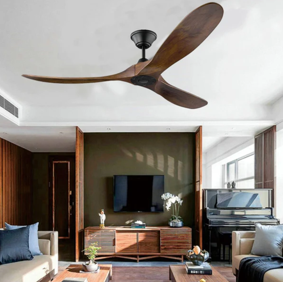 Ventilateur de plafond réversible silencieux en bois avec lumière et télécommande – Exquio