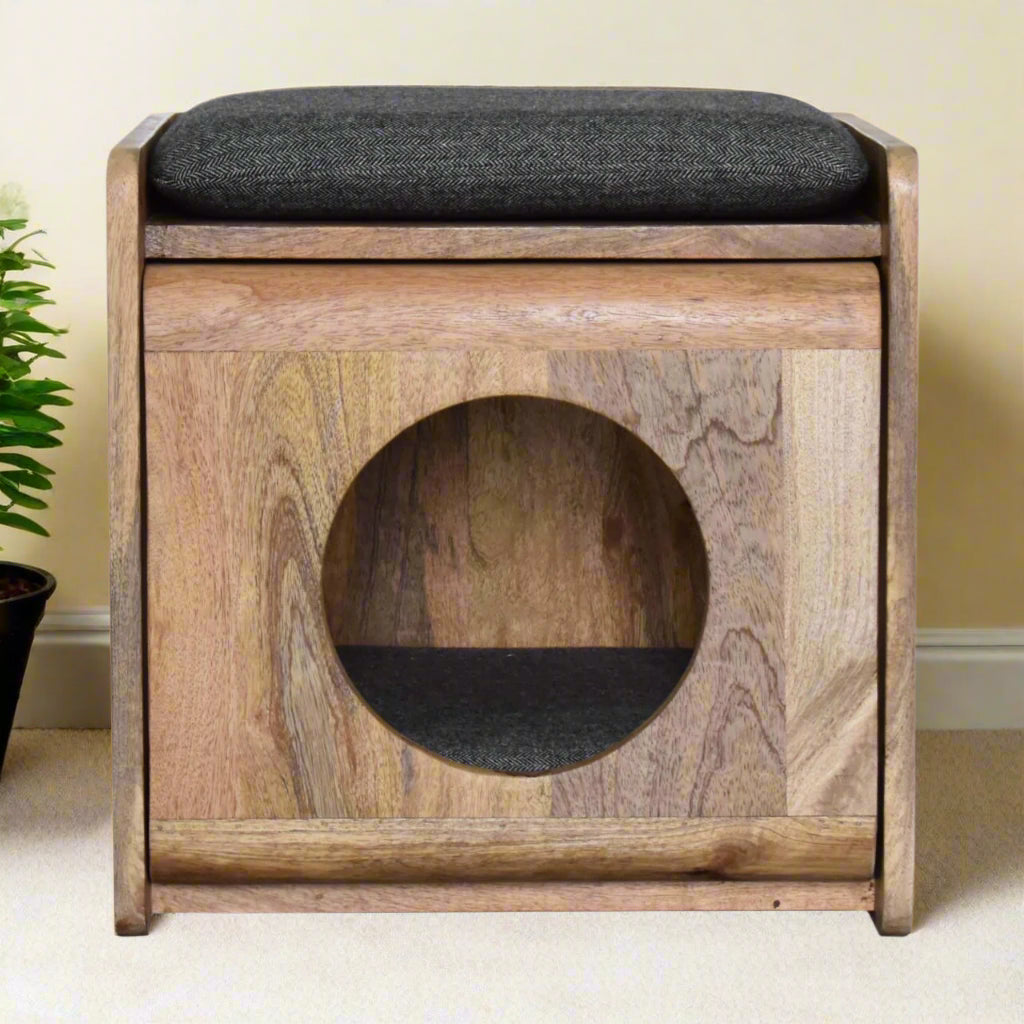 Lit Rond pour Animaux avec Découpes Design et Coussin – Confort Moderne et Stylé