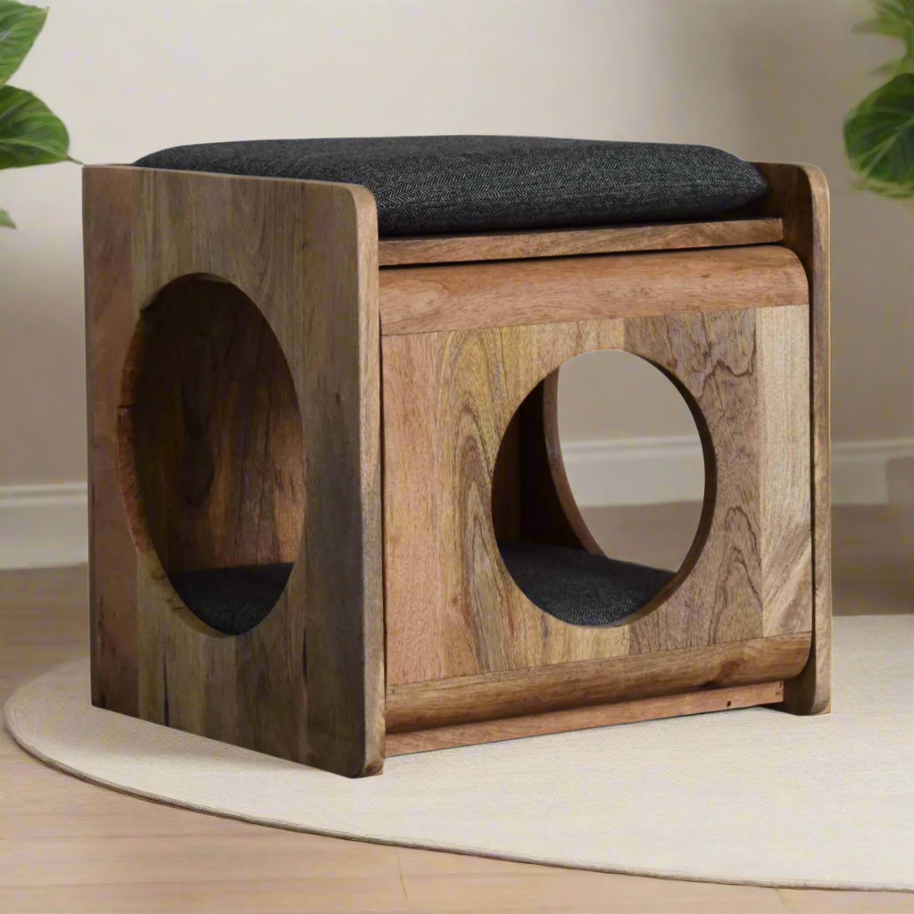 Lit Rond pour Animaux avec Découpes Design et Coussin – Confort Moderne et Stylé
