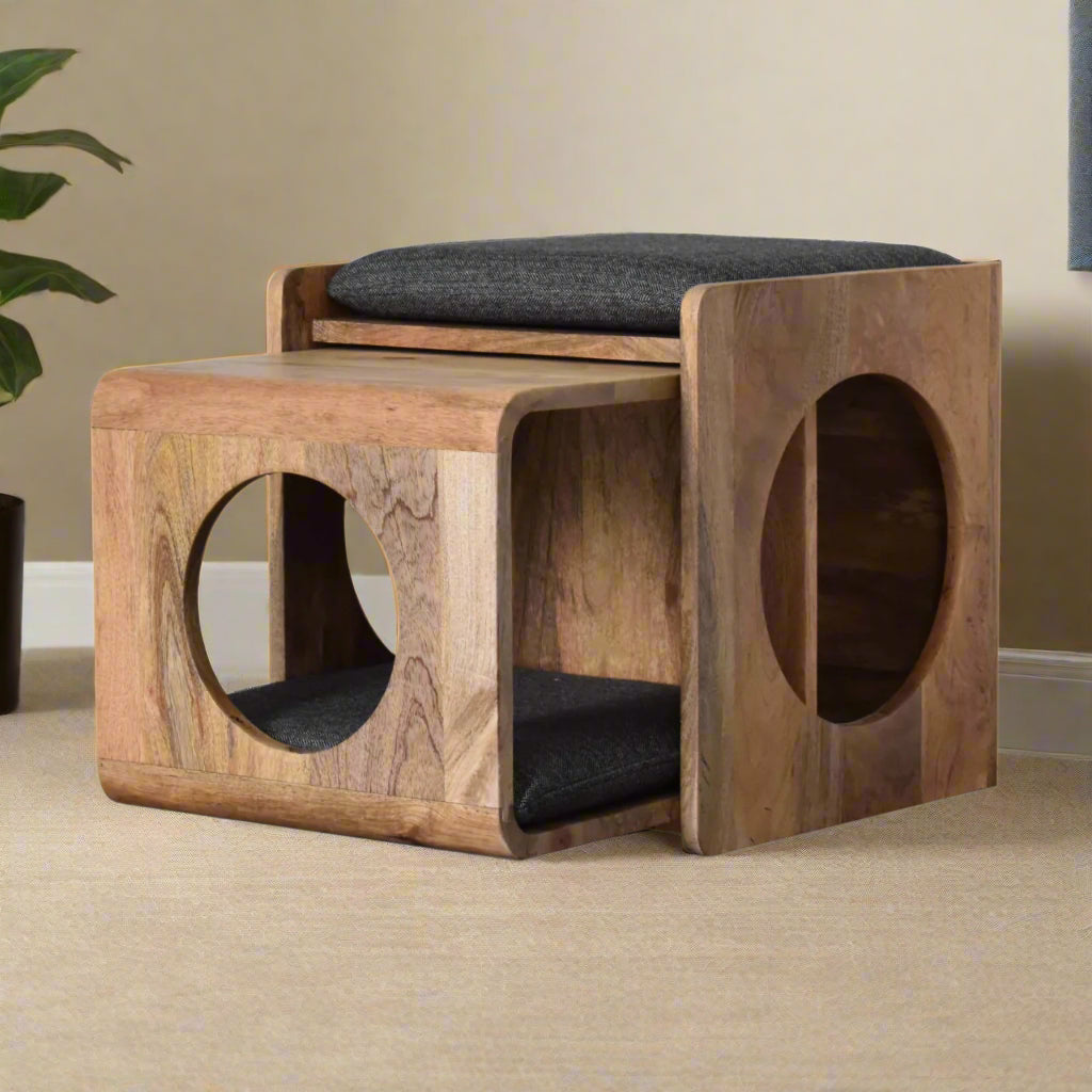 Lit Rond pour Animaux avec Découpes Design et Coussin – Confort Moderne et Stylé