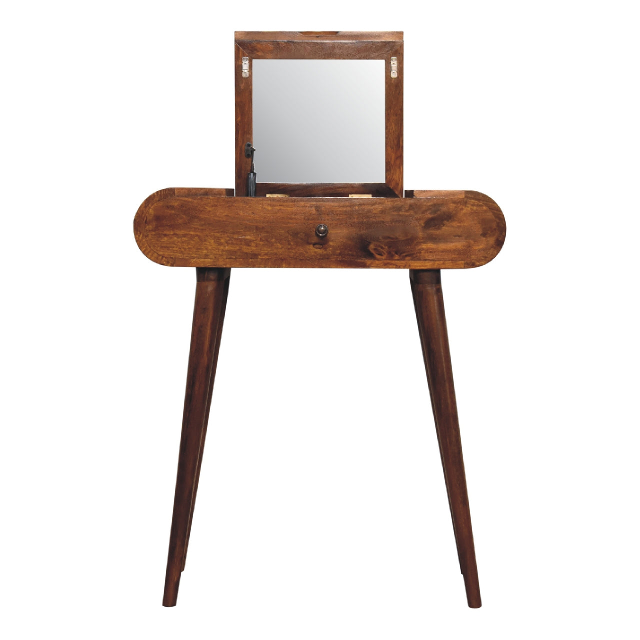 Coiffeuse Pliante Ronde Miniature en Châtaignier – Design Compact et Élégant