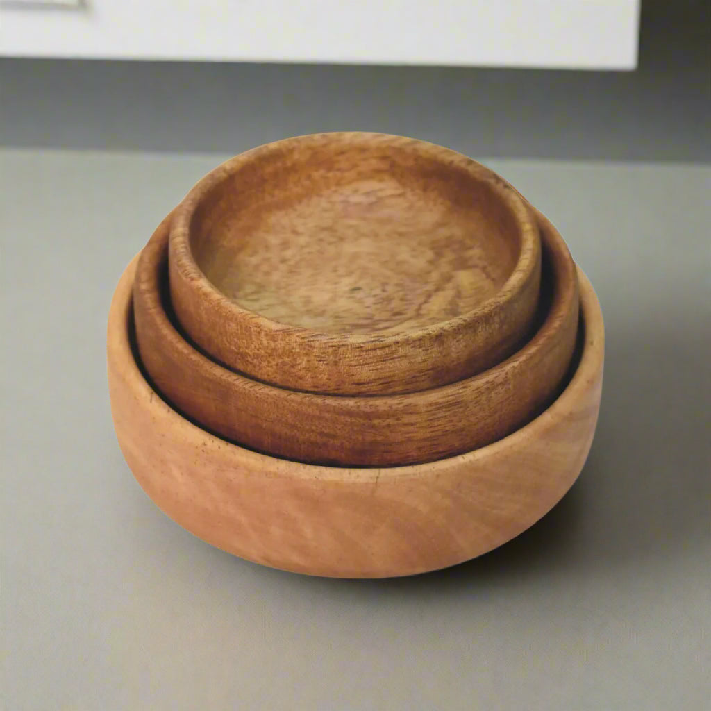 Lot de 3 Coupes à Fruits en Bois Massif – Élégance Naturelle et Durable
