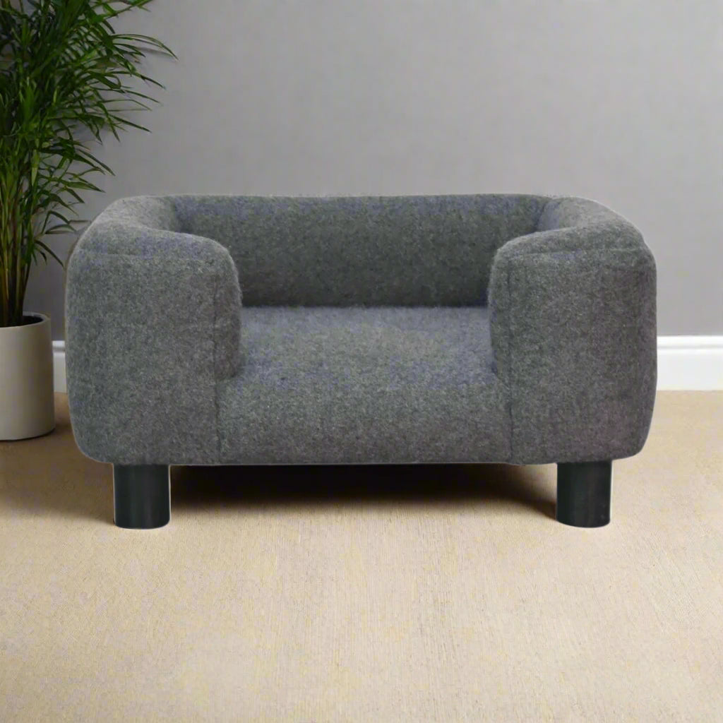 Mini Canapé-Lit pour Animaux en Tweed Gris “Battleship” – Élégance et Confort Haut de Gamme