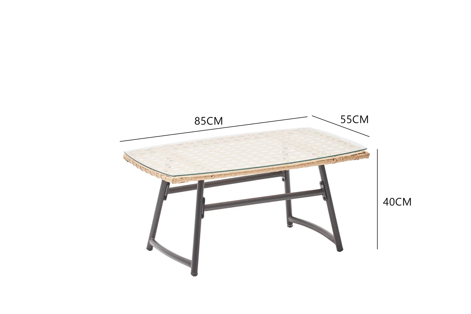Salon de jardin GUAHANA – Ensemble canapé, fauteuils et table basse en résine tressée avec plateau en verre trempé